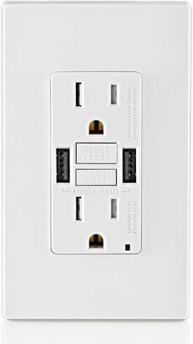 Leviton GUSB1-W 15A SmartlockPro GFCI Combination Type A USB In-Wall Charger Outlet، شاحن USB للهواتف الذكية والأجهزة اللوحية، أبيض in Kuwait