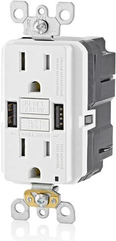 Leviton GUSB1-W 15A SmartlockPro GFCI Combination Type A USB In-Wall Charger Outlet، شاحن USB للهواتف الذكية والأجهزة اللوحية، أبيض in Kuwait