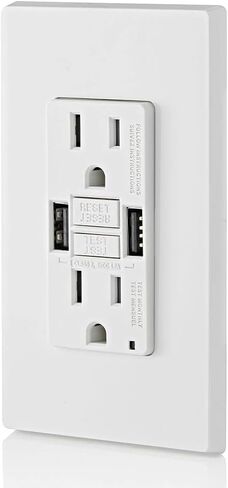Leviton GUSB1-W 15A SmartlockPro GFCI Combination Type A USB In-Wall Charger Outlet، شاحن USB للهواتف الذكية والأجهزة اللوحية، أبيض in Kuwait