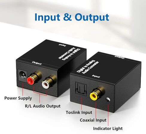 Cuxnoo Digital to Analog Audio Adapter, Convert Digital Coaxial/Optical Signal from PS4, Xbox, Blu-ray Player to Analog for RCA L/R Audio Speaker in Kuwait
