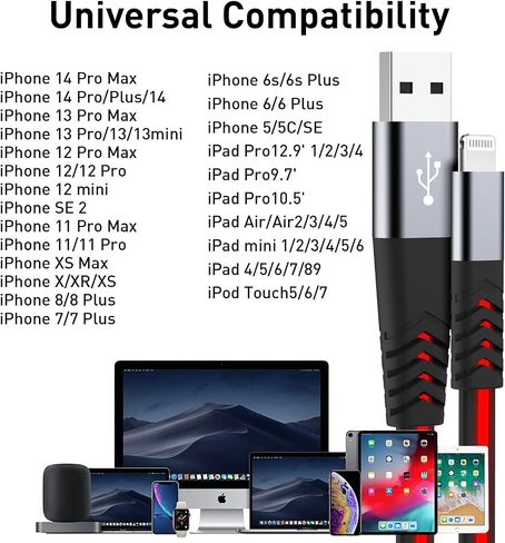 شاحن iPhone، كابل إضاءة LED [معتمد من Apple MFi] سلك إضاءة USB للشحن/المزامنة متوافق مع iPhone SE 11 11 Pro 11 Pro Max Xs MAX XR X 8 7 6S، iPad والمزيد (أزرق، 3 أقدام) in Saudi Arabia