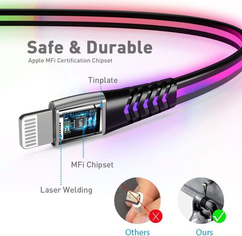 شاحن iPhone، كابل إضاءة LED [معتمد من Apple MFi] سلك إضاءة USB للشحن/المزامنة متوافق مع iPhone SE 11 11 Pro 11 Pro Max Xs MAX XR X 8 7 6S، iPad والمزيد (أزرق، 3 أقدام) in Saudi Arabia