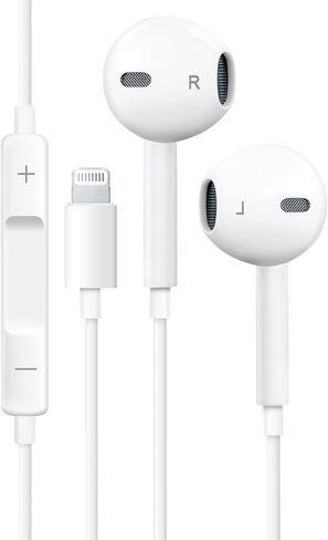 Apple Earbuds/Wired Earphones/iPhone Headphones/Lightning Connector [Apple MFi Certified] Built-in Microphone & Volume Control Compatible with iPhone 14/13/12/11/SE/X/XR/XS/8/7, Support All iOS System in Kuwait