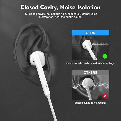 Apple Earbuds/Wired Earphones/iPhone Headphones/Lightning Connector [Apple MFi Certified] Built-in Microphone & Volume Control Compatible with iPhone 14/13/12/11/SE/X/XR/XS/8/7, Support All iOS System in Kuwait