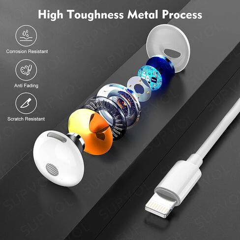 Apple Earbuds/Wired Earphones/iPhone Headphones/Lightning Connector [Apple MFi Certified] Built-in Microphone & Volume Control Compatible with iPhone 14/13/12/11/SE/X/XR/XS/8/7, Support All iOS System in Kuwait