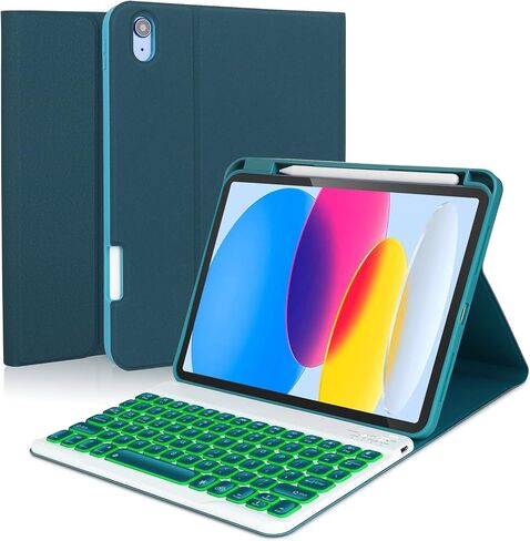 حافظة لوحة مفاتيح Eisuiyi لجهاز iPad الجيل العاشر 2022 مقاس 10.9 بوصة، لوحة مفاتيح لاسلكية قابلة للفصل بإضاءة خلفية 7 ألوان مع غطاء حماية مغناطيسي لجهاز iPad10، حامل أقلام مدمج، حماية كاملة، أسود in Kuwait