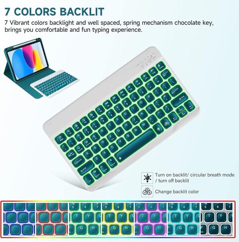 حافظة لوحة مفاتيح Eisuiyi لجهاز iPad الجيل العاشر 2022 مقاس 10.9 بوصة، لوحة مفاتيح لاسلكية قابلة للفصل بإضاءة خلفية 7 ألوان مع غطاء حماية مغناطيسي لجهاز iPad10، حامل أقلام مدمج، حماية كاملة، أسود in Kuwait