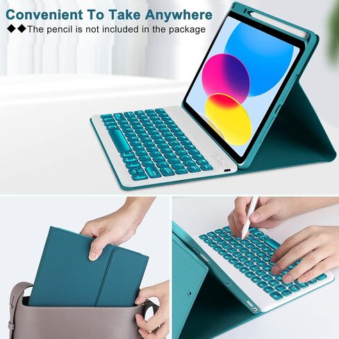 حافظة لوحة مفاتيح Eisuiyi لجهاز iPad الجيل العاشر 2022 مقاس 10.9 بوصة، لوحة مفاتيح لاسلكية قابلة للفصل بإضاءة خلفية 7 ألوان مع غطاء حماية مغناطيسي لجهاز iPad10، حامل أقلام مدمج، حماية كاملة، أسود in Kuwait