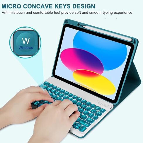 حافظة لوحة مفاتيح Eisuiyi لجهاز iPad الجيل العاشر 2022 مقاس 10.9 بوصة، لوحة مفاتيح لاسلكية قابلة للفصل بإضاءة خلفية 7 ألوان مع غطاء حماية مغناطيسي لجهاز iPad10، حامل أقلام مدمج، حماية كاملة، أسود in Kuwait