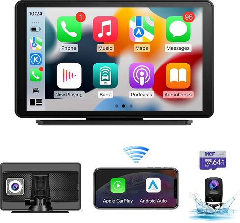 cogamichi المحمولة Apple Carplay & Android Auto مع كاميرا احتياطية 2.5K Dash Cam 1080P، شاشة تشغيل السيارة x7 بوصة HD IPS تعمل باللمس Carplay للسيارة، حامل لوحة القيادة/Airplay/بلوتوث/ملاحة/وصلة مرآة in Kuwait
