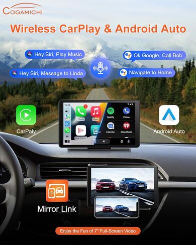 cogamichi المحمولة Apple Carplay & Android Auto مع كاميرا احتياطية 2.5K Dash Cam 1080P، شاشة تشغيل السيارة x7 بوصة HD IPS تعمل باللمس Carplay للسيارة، حامل لوحة القيادة/Airplay/بلوتوث/ملاحة/وصلة مرآة in Kuwait