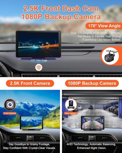 cogamichi المحمولة Apple Carplay & Android Auto مع كاميرا احتياطية 2.5K Dash Cam 1080P، شاشة تشغيل السيارة x7 بوصة HD IPS تعمل باللمس Carplay للسيارة، حامل لوحة القيادة/Airplay/بلوتوث/ملاحة/وصلة مرآة in Kuwait