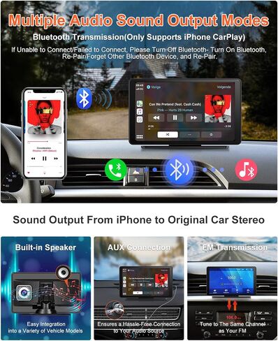cogamichi المحمولة Apple Carplay & Android Auto مع كاميرا احتياطية 2.5K Dash Cam 1080P، شاشة تشغيل السيارة x7 بوصة HD IPS تعمل باللمس Carplay للسيارة، حامل لوحة القيادة/Airplay/بلوتوث/ملاحة/وصلة مرآة in Kuwait