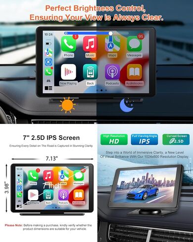 cogamichi المحمولة Apple Carplay & Android Auto مع كاميرا احتياطية 2.5K Dash Cam 1080P، شاشة تشغيل السيارة x7 بوصة HD IPS تعمل باللمس Carplay للسيارة، حامل لوحة القيادة/Airplay/بلوتوث/ملاحة/وصلة مرآة in Kuwait