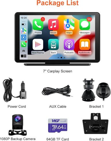cogamichi المحمولة Apple Carplay & Android Auto مع كاميرا احتياطية 2.5K Dash Cam 1080P، شاشة تشغيل السيارة x7 بوصة HD IPS تعمل باللمس Carplay للسيارة، حامل لوحة القيادة/Airplay/بلوتوث/ملاحة/وصلة مرآة in Kuwait