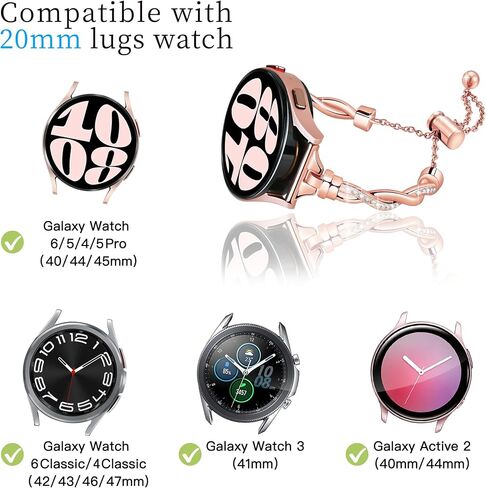 G-ficu Bling Galaxy Watch 6/5/4 Band لساعة Samsung Galaxy Watch 5 Band 40mm 44mm، أساور نسائية رفيعة أنيقة من الألماس الفاخر للساعة 4/Watch 5Pro/Watch 4&6 Classic 42mm 46mm/Watch 3 41mm/Active 2 in Saudi Arabia