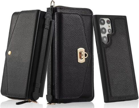 LITOU Compatible for Samsung Galaxy S24 Ultra Phone Case Wallet for Women Zipper,Detachable Magnetic,RFID Blocking Card Holder,Crossbody Strap Wristlet Case for Galaxy S24 Ultra.B1 in Kuwait