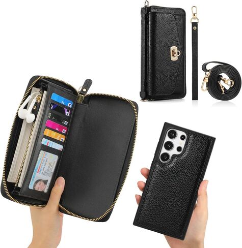 LITOU Compatible for Samsung Galaxy S24 Ultra Phone Case Wallet for Women Zipper,Detachable Magnetic,RFID Blocking Card Holder,Crossbody Strap Wristlet Case for Galaxy S24 Ultra.B1 in Kuwait