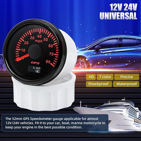 ARTILAURA 52 مم 2-1/6 بوصة GPS عداد السرعة قارب GPS عداد السرعة عداد المسافات سيارة 80 ميلا في الساعة 7 ألوان مقاوم للماء البحرية الرقمية GPS مقياس 9-32 فولت (أسود) in Saudi Arabia