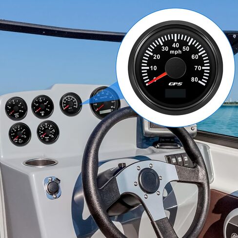 ARTILAURA 52 مم 2-1/6 بوصة GPS عداد السرعة قارب GPS عداد السرعة عداد المسافات سيارة 80 ميلا في الساعة 7 ألوان مقاوم للماء البحرية الرقمية GPS مقياس 9-32 فولت (أسود) in Saudi Arabia