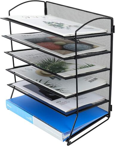 باج منظم ملفات سطح المكتب من 6 طبقات، رف مجلد مستندات شبكي معدني، حامل مجلات للمنزل والمكتب والمدرسة، اسود in Kuwait