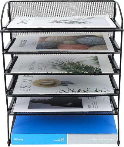 باج منظم ملفات سطح المكتب من 6 طبقات، رف مجلد مستندات شبكي معدني، حامل مجلات للمنزل والمكتب والمدرسة، اسود in Kuwait