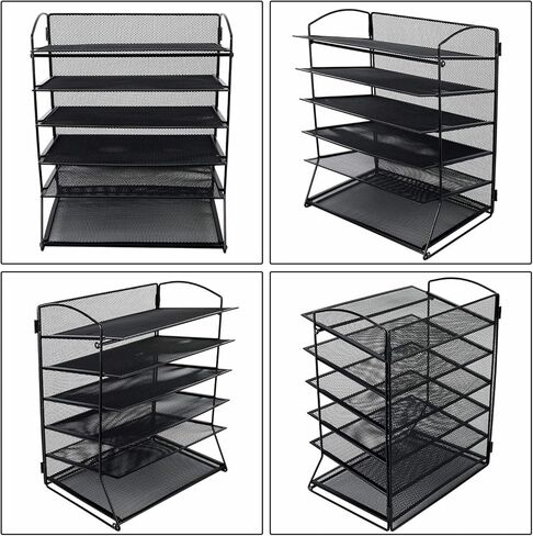 باج منظم ملفات سطح المكتب من 6 طبقات، رف مجلد مستندات شبكي معدني، حامل مجلات للمنزل والمكتب والمدرسة، اسود in Kuwait