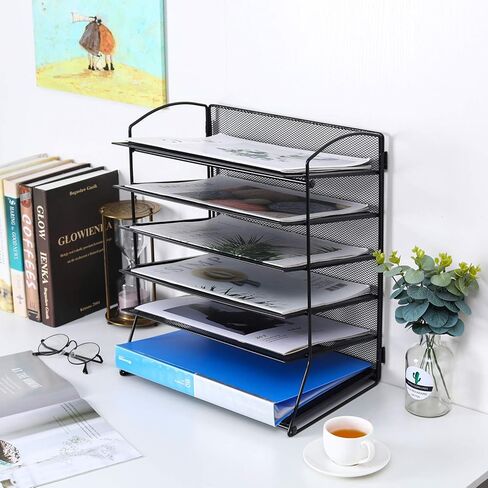 باج منظم ملفات سطح المكتب من 6 طبقات، رف مجلد مستندات شبكي معدني، حامل مجلات للمنزل والمكتب والمدرسة، اسود in Kuwait