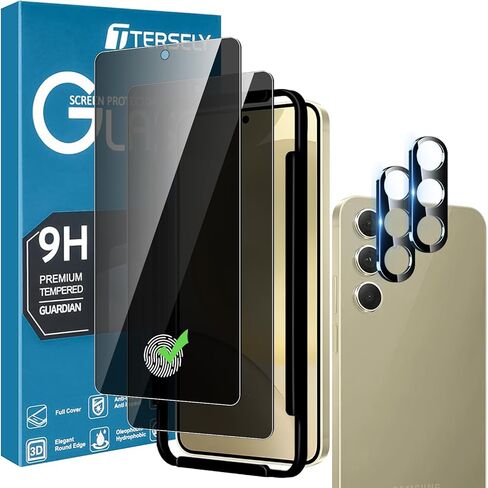 T Tersely [2+2 واقي شاشة للخصوصية من الزجاج المقوى 9H لهاتف Samsung Galaxy S24 Ultra 5G، مع إطار محاذاة التثبيت، يدعم فتح بصمات الأصابع، مضاد للخدش، مضاد للتجسس in Kuwait