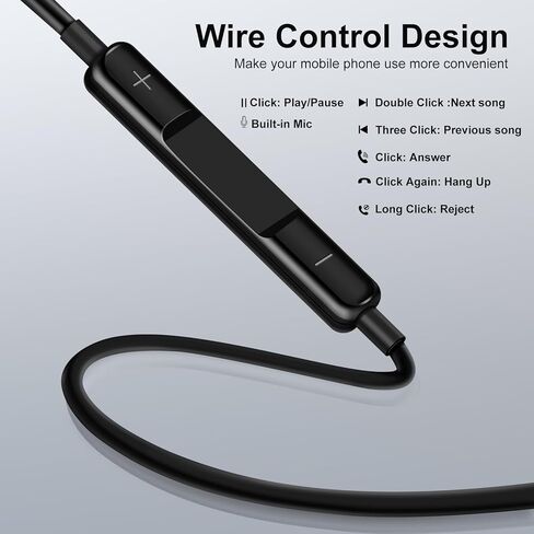 Coolden Wired Earbuds for iPhone 14/13/12/11 Earphones, in-Ear Headphones with Microphone Volume Control HiFi Stereo Headsets Compatible with iPhone 14 Pro/13Pro/12/11/XR/XS/X/7/7Plus/8/8Plus，Black in Kuwait