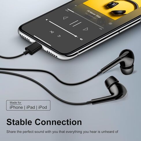 Coolden Wired Earbuds for iPhone 14/13/12/11 Earphones, in-Ear Headphones with Microphone Volume Control HiFi Stereo Headsets Compatible with iPhone 14 Pro/13Pro/12/11/XR/XS/X/7/7Plus/8/8Plus，Black in Kuwait