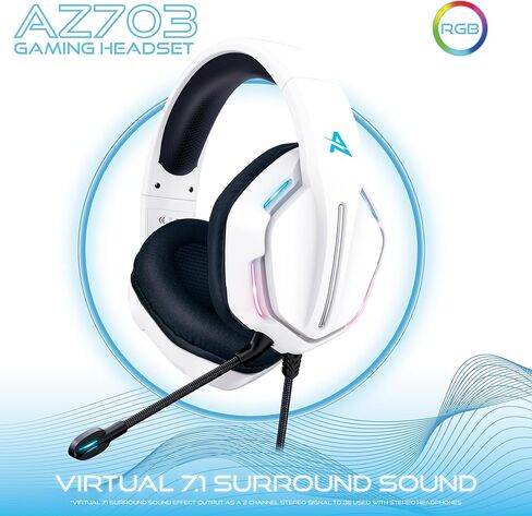 Aimzone Professional Gaming Headset with Noise Cancelling Over Ear Headphones with Mic, Soft Memory Earmuffs, RGB Light, 7.1 Surround Bass and Sound, Wired 3.5mm (White) in Kuwait