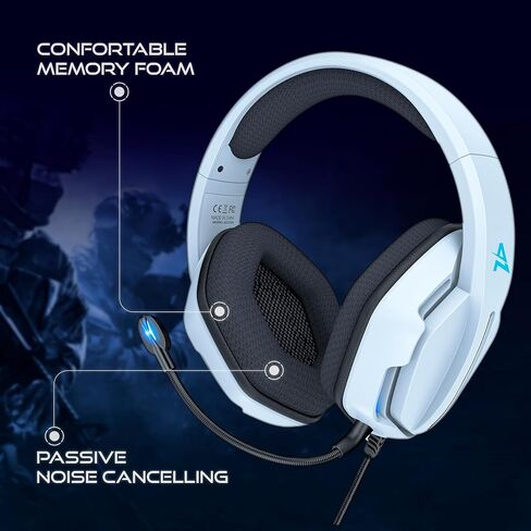 Aimzone Professional Gaming Headset with Noise Cancelling Over Ear Headphones with Mic, Soft Memory Earmuffs, RGB Light, 7.1 Surround Bass and Sound, Wired 3.5mm (White) in Kuwait