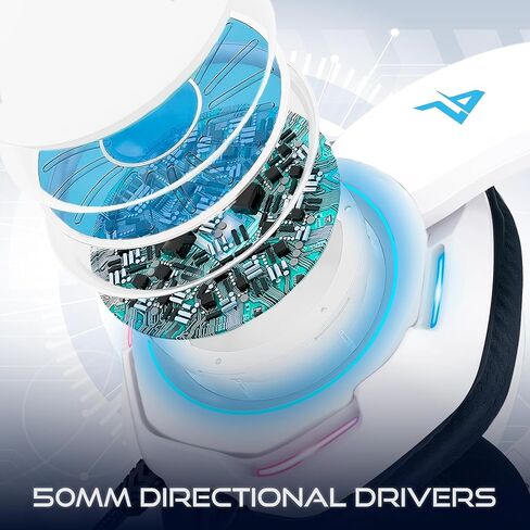 Aimzone Professional Gaming Headset with Noise Cancelling Over Ear Headphones with Mic, Soft Memory Earmuffs, RGB Light, 7.1 Surround Bass and Sound, Wired 3.5mm (White) in Kuwait