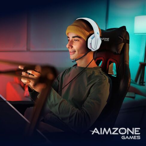 Aimzone Professional Gaming Headset with Noise Cancelling Over Ear Headphones with Mic, Soft Memory Earmuffs, RGB Light, 7.1 Surround Bass and Sound, Wired 3.5mm (White) in Kuwait