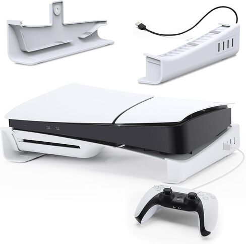 حامل Grathia الأفقي لوحدة التحكم PS5 Slim مع محور، وملحقات حامل القاعدة المتوافقة مع قرص Playstation 5 النحيف والإصدار الرقمي، ومنفذ USB-C و4 منافذ USB-A in Kuwait