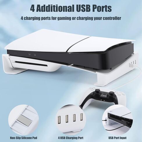 حامل Grathia الأفقي لوحدة التحكم PS5 Slim مع محور، وملحقات حامل القاعدة المتوافقة مع قرص Playstation 5 النحيف والإصدار الرقمي، ومنفذ USB-C و4 منافذ USB-A in Kuwait