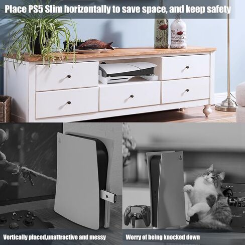 حامل Grathia الأفقي لوحدة التحكم PS5 Slim مع محور، وملحقات حامل القاعدة المتوافقة مع قرص Playstation 5 النحيف والإصدار الرقمي، ومنفذ USB-C و4 منافذ USB-A in Kuwait