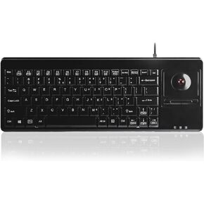 Perixx PERIBOARD-514H Plus Wired Keyboard with Trackball - 14.57x5.39x1.02 Inch - USB Port with 2 Hubs, US English Layout, Black