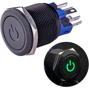 مفتاح زر الضغط Ulincos U22A4 1NO1NC SPDT تشغيل/إيقاف غلاف معدني أسود مع LED أخضر مناسب لفتحة تركيب 22 مم 7/8 بوصة (أخضر) in Kuwait