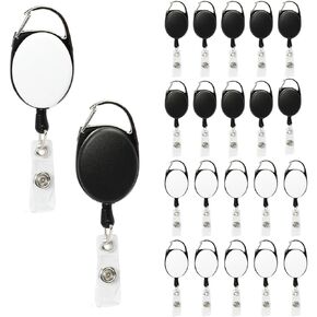 20 حزمة من حامل مفاتيح بطاقة الهوية القابل للسحب مع حلقة حامل شارة شديدة التحمل مع مشبك بكرة حلقة تسلق في الهواء الطلق وموسع سلسلة المفاتيح السوداء in Kuwait