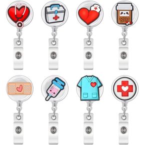 يوسبيدي بكرة شارة التمريض من 8 قطع، حامل شارة قابل للسحب بنمط ابداعي لطيف، بكرة شارة الهوية من اللباد مع مشبك للطبيب والممرضة والمعلم والطلاب (بني) in Kuwait
