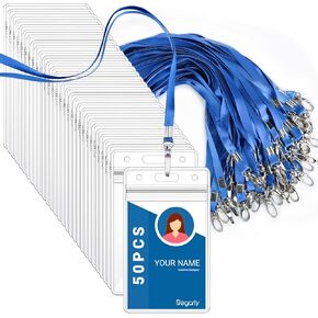 Segarty Lanyards with ID Holder, 10 Pack Vertical Clear Plastic Badge Name Tags Key Card Holders, Black Strap Clips Waterproof Ziplock Nametag Protector for Women, Business, Student, School, Office in Kuwait
