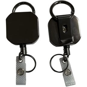 2Pcs Heavy Duty Double Pull Retractable Keychain, Retractable Ring Buckle Retractable Badge Reel, Retractable Tactical ID Badge Holder with 2 x 23.6 inch nylon cords, 0.86 oz