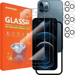 seninhi [3 + 3 عبوات] واقي شاشة iPhone 12 Pro 6.1 بوصة 3 عبوات + واقي عدسة الكاميرا 3 عبوات، واقي شاشة من الزجاج المقسى [مع إطار سهل التركيب] [صلابة 9H] [مضاد للخدش] [فقاعة in Kuwait