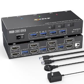 HDMI KVM Switch for 2 Computers 1 Monitor, 4K@30Hz KVM Swicher for 2 Computers Share Keyboard Mouse and one HD Monitor, with 2 HDMI Cables and 2 USB Cable