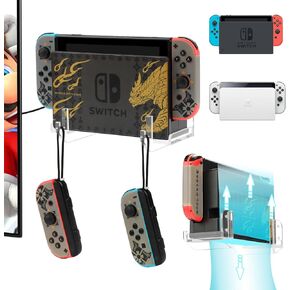 حامل تثبيت على الحائط من Desing Wish Switch متوافق مع Nintendo Switch/OLED Dock، غطاء قاعدة التبديل الشفاف، صندوق حماية شفاف، غطاء غبار، صندوق عرض من الأكريليك على الحائط لمنصة Nintendo Switch