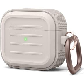 حافظة Elago Armor متوافقة مع حافظة AirPods الجيل الثالث - تتضمن حلقة تسلق، تدعم الشحن اللاسلكي، مقاومة للصدمات، حماية كاملة (حجر)
