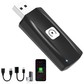 MSXTTLY Wireless CarPlay Adapter for Apple iPhone iOS 12+ Small Car Play Dongle for OEM Wired CarPlay Car Model 2017+ USB C to A, USB A Cable, 90 Degree USB Adapter, 3 Adapters in Kuwait