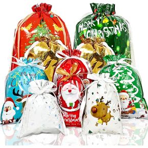 20pc Christmas Gift Bags with Colorful Drawstring Holiday Gift Bags Xmas Gift Treat Bags for Party Favors Present Wrapping in Kuwait